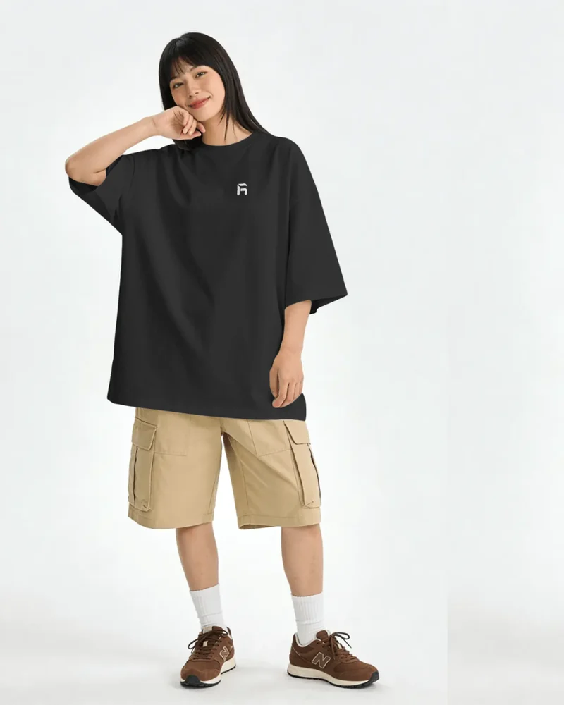 Black oversized t-shirt with the hex logo on the chest
